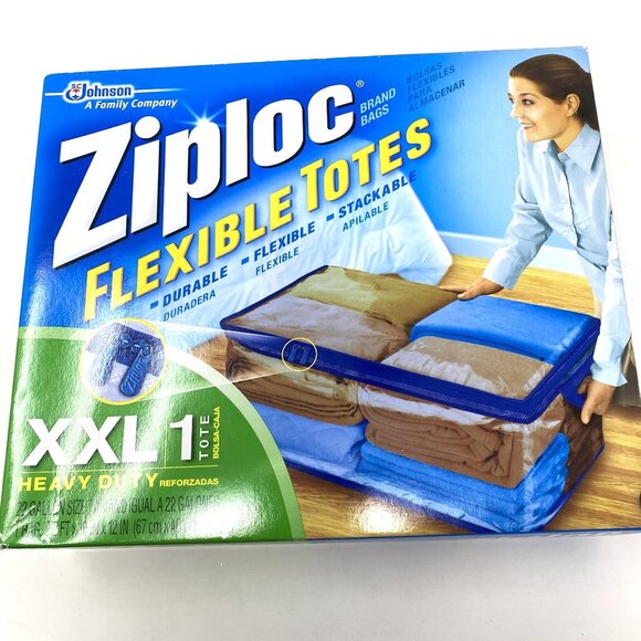 Ziploc Flexible Tote 1 XXL Heavy Duty Zip Transparent Bag 22 Gallon Storage - Picture 6 of 6